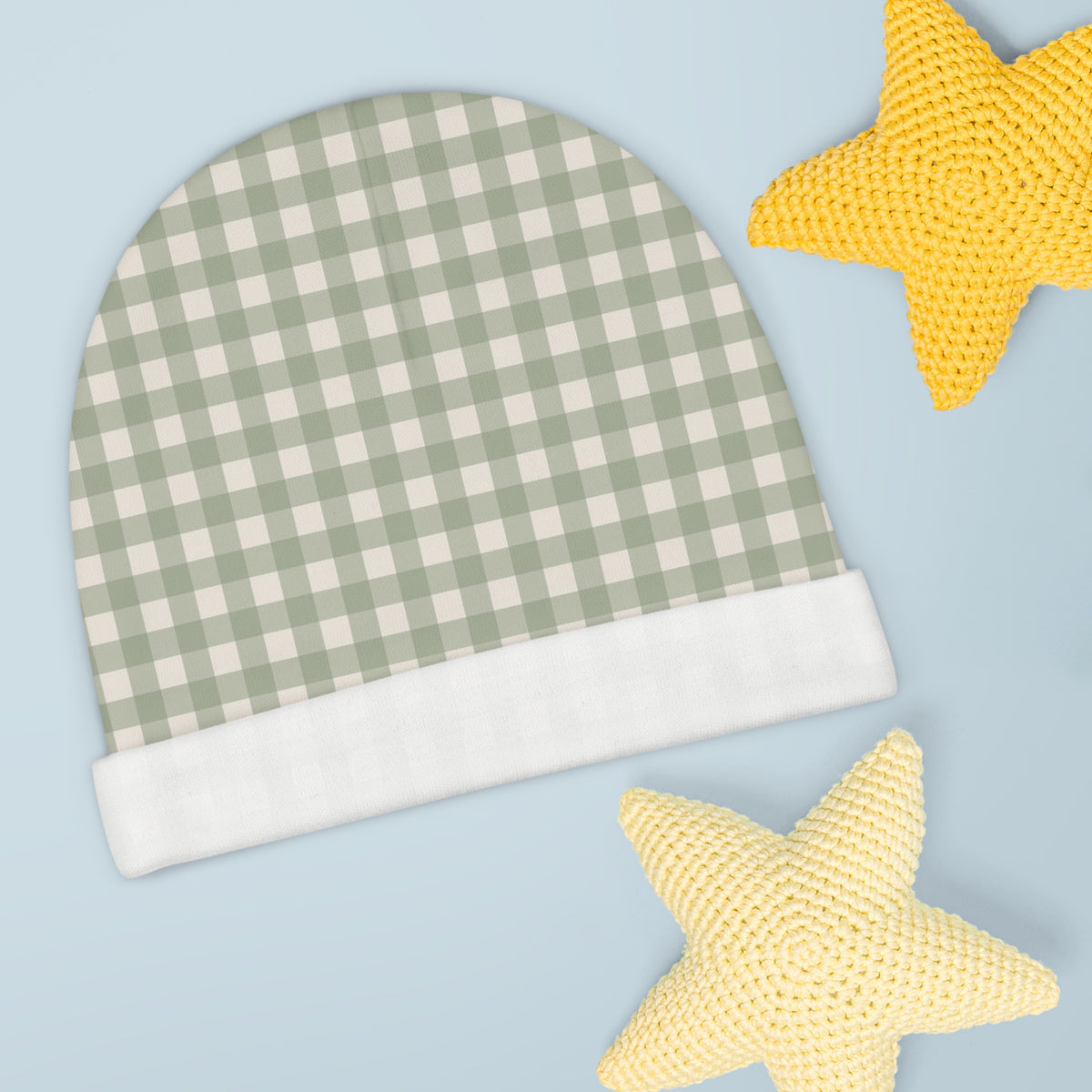 Sage Gingham Baby Beanie