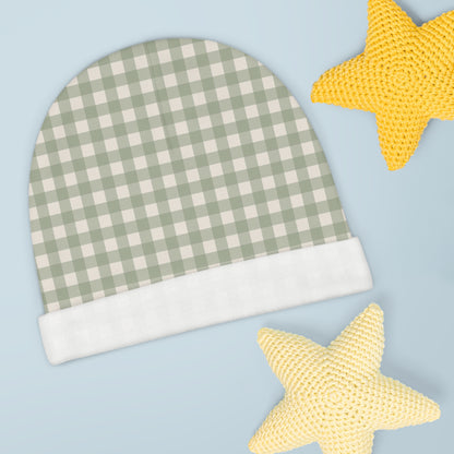 Sage Gingham Baby Beanie