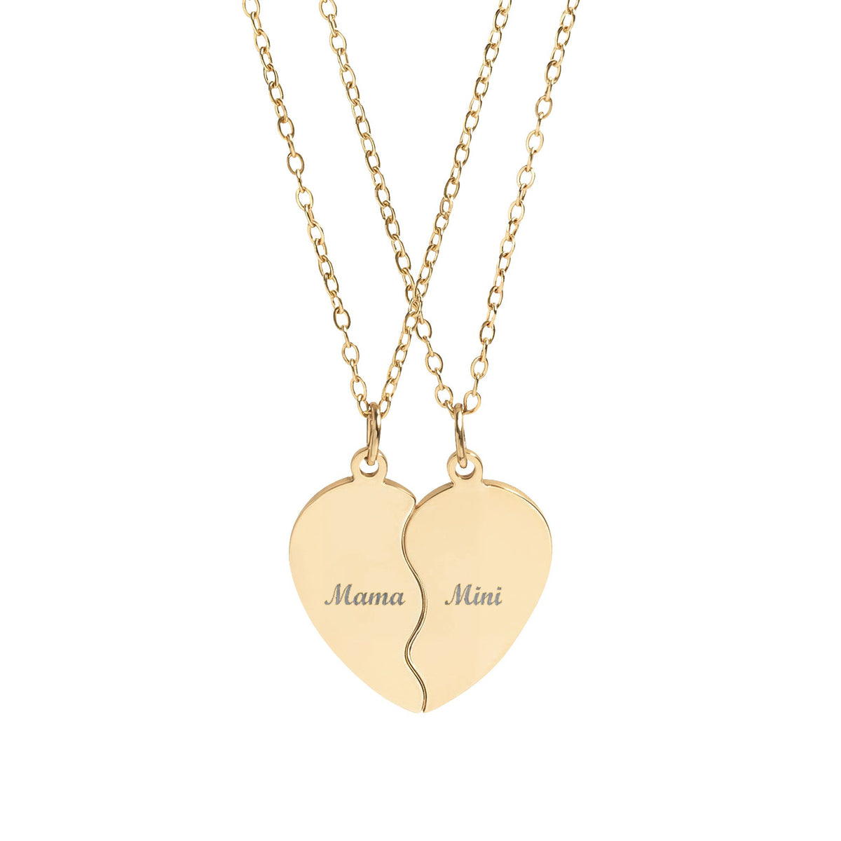 Mama and Mini Break Apart Heart Necklace Set – Christian engraved jewelry gift from Little Baby Nest Co