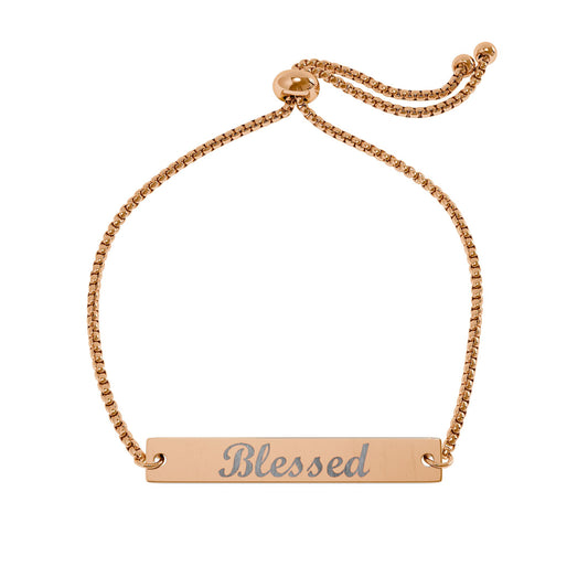 Blessed Engraved Bar Bracelet – Christian engraved jewelry gift from Little Baby Nest Co