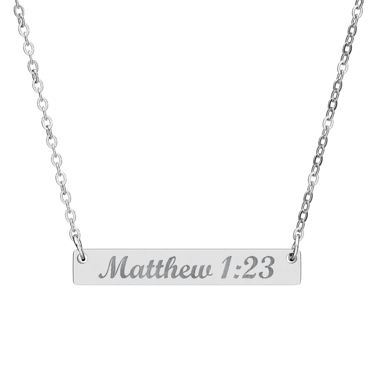 Matthew 1:23 Bar Necklace – Christian engraved jewelry gift from Little Baby Nest Co
