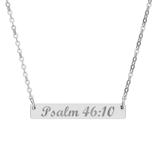 Psalm 46:10 Engraved Bar Necklace – Christian engraved jewelry gift from Little Baby Nest Co