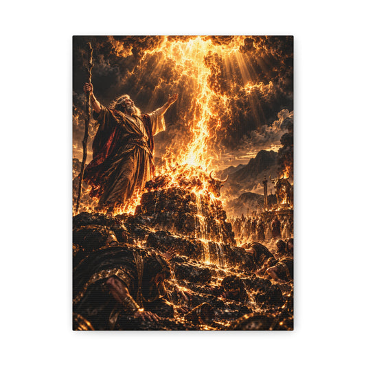 Elijah: Fire From Heaven – Christian Biblical fine art canvas from Little Baby Nest Co