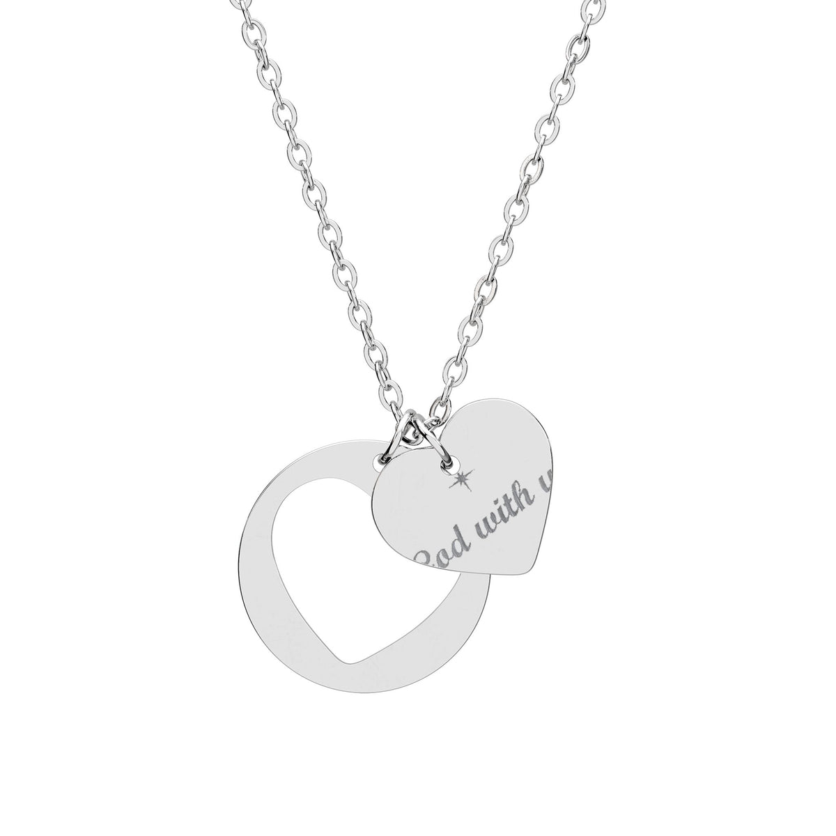 God With Us Heart Necklace – Christian engraved jewelry gift from Little Baby Nest Co