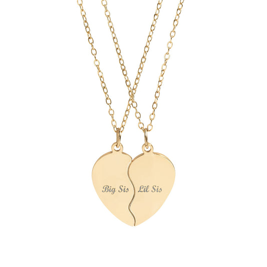 Big Sis Lil Sis Break Apart Necklace Set – engraved jewelry gift from Little Baby Nest Co