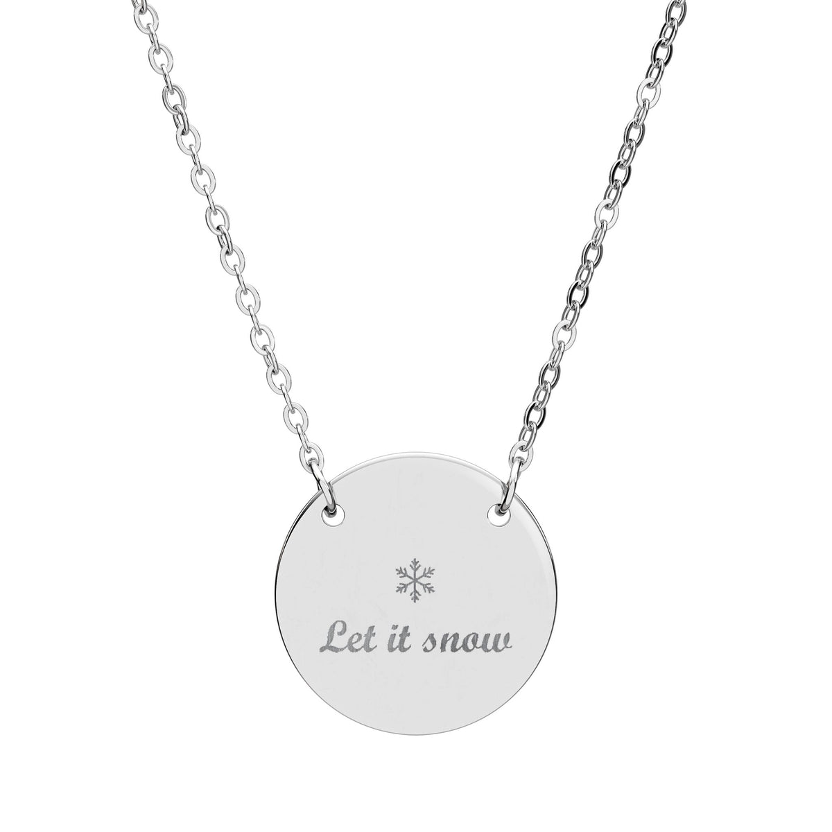 Let It Snow Circle Necklace – engraved jewelry gift from Little Baby Nest Co