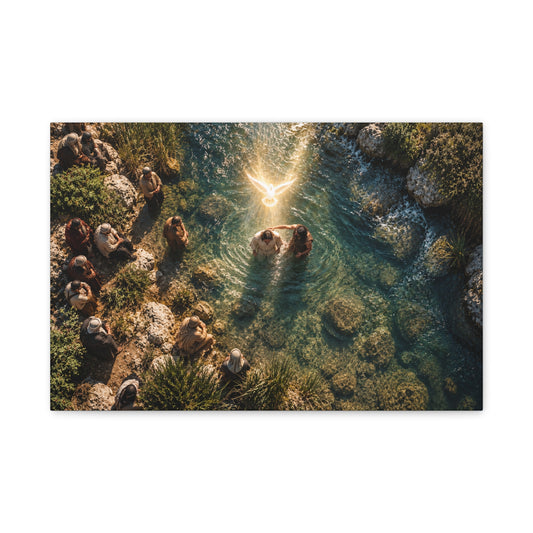 The Baptism of Jesus – Christian Biblical fine art canvas from Little Baby Nest Co