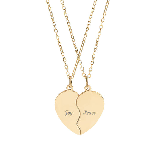 Joy and Peace Break Apart Heart Necklace Set – engraved jewelry gift from Little Baby Nest Co