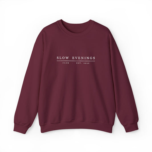 Slow Evenings Club Crewneck – cozy apparel from Little Baby Nest Co
